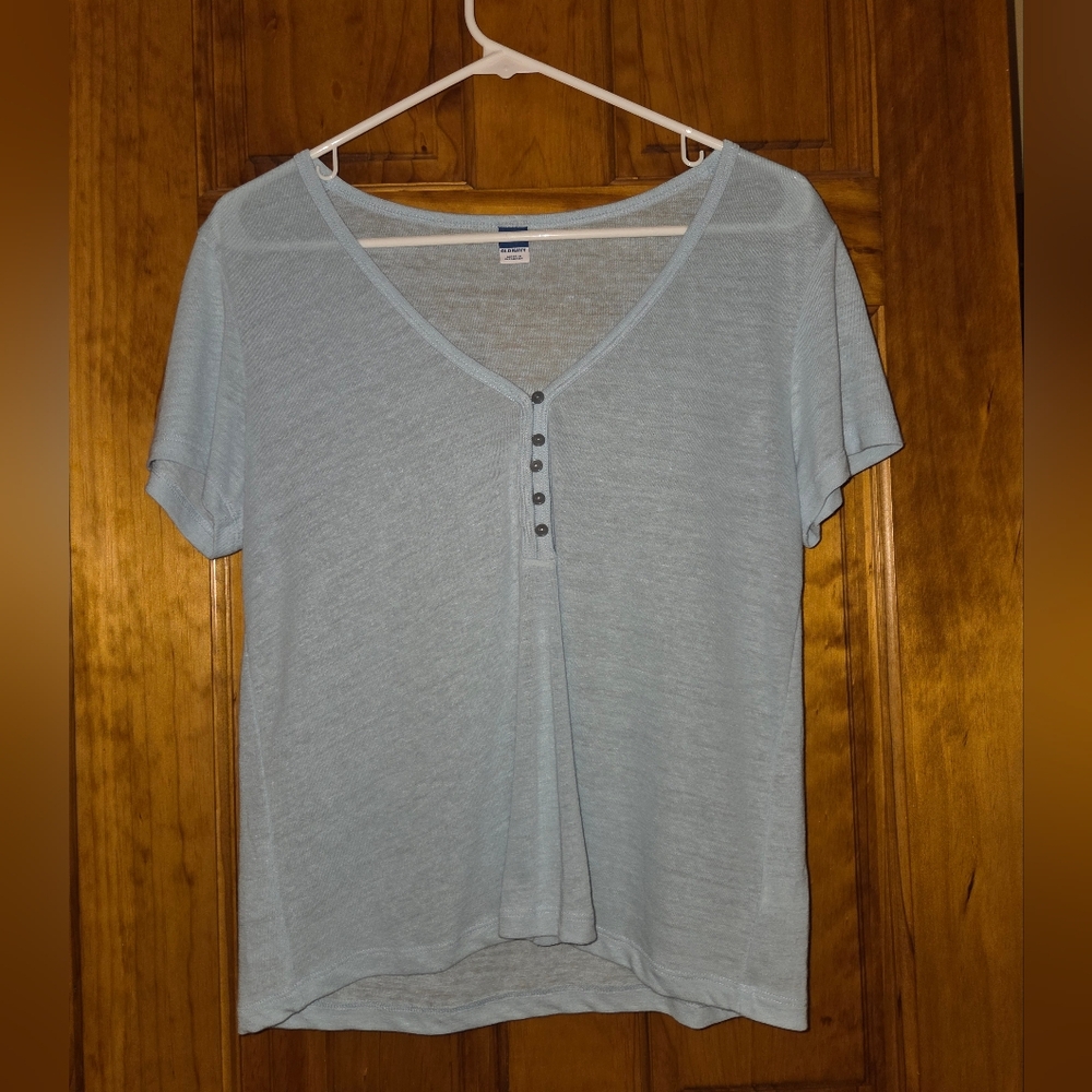 Old Navy Soft Blue Short Sleeve V-Neck Top